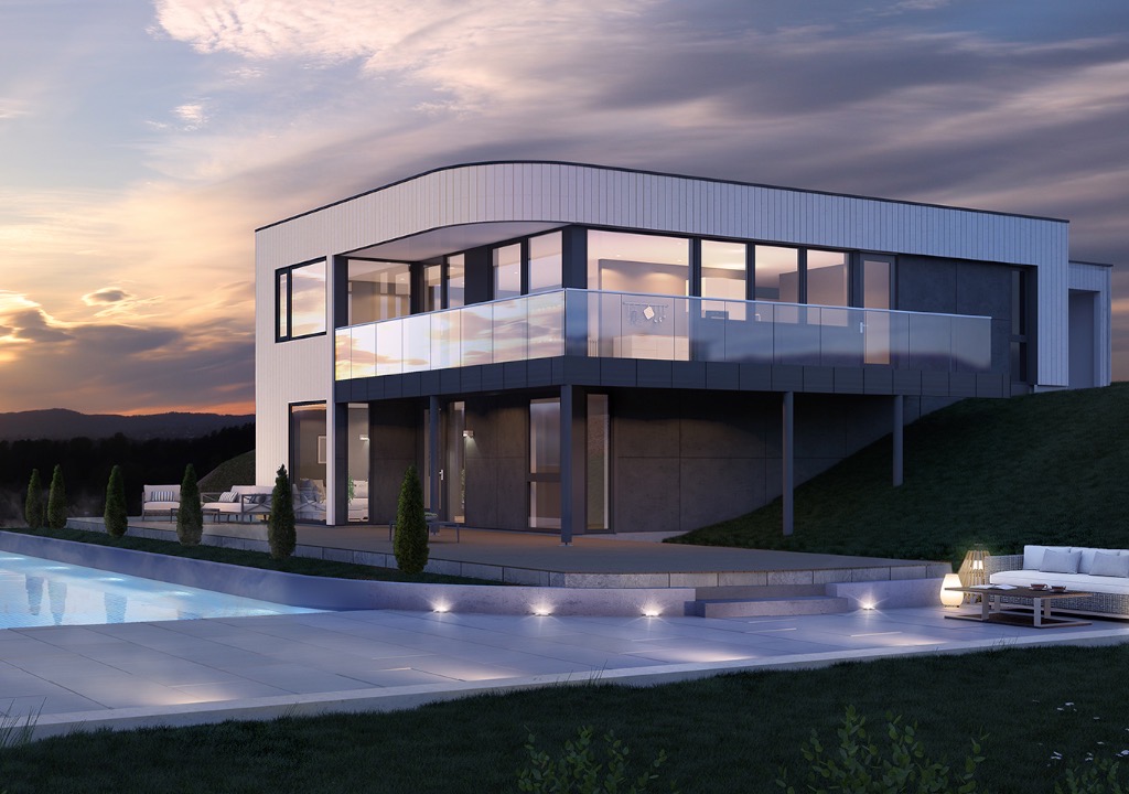 Moderne hus med svømmebasseng